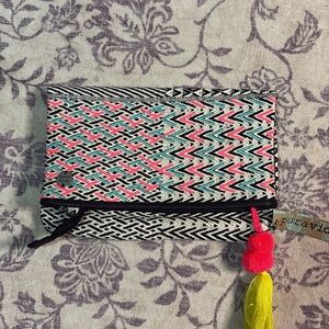 NWT Pura Vida Vibrant Pink and Black Zigzag Tapestry Style Clutch